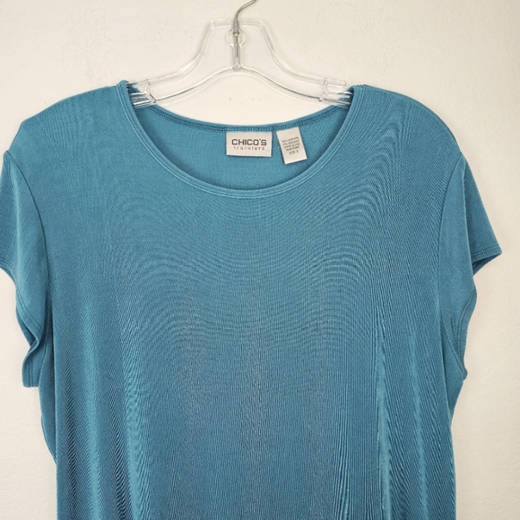 Chico's Travelers Teal Blue Relaxed Tee Shirt Micro Sleeves Sz XL/16 Easy Care - Picture 1 of 7